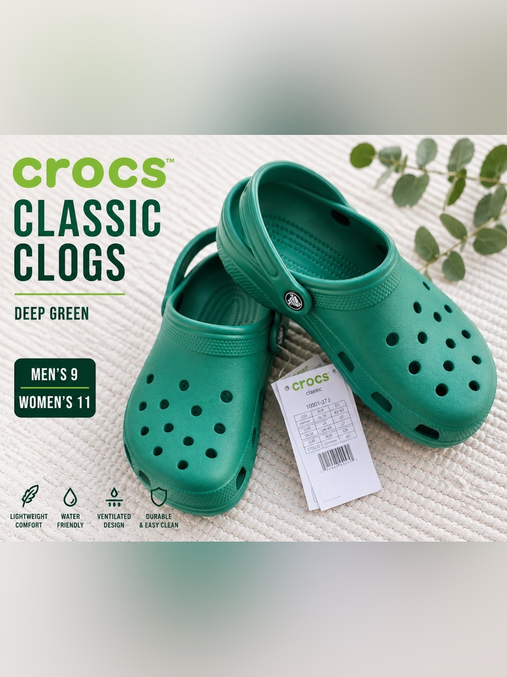 NWT Crocs Classic Clogs Deep Green Unisex M9/W11